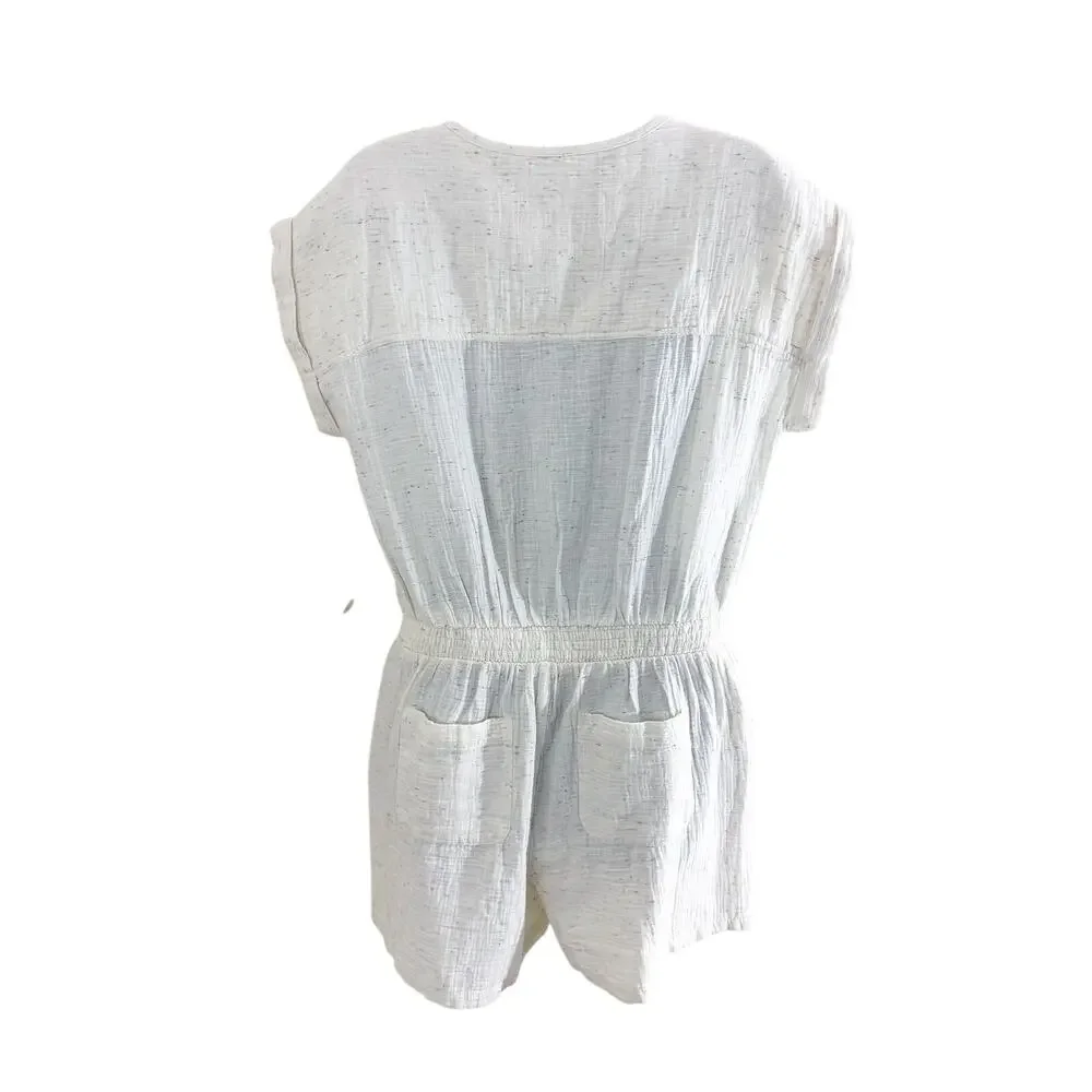 Lou & Grey Cream/Multicolor Speckled Print Short Sleeve Lounge Romper Size Small